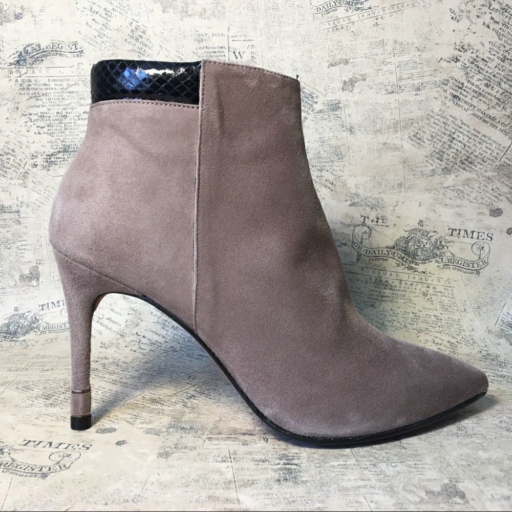 Etienne Aigner Suede Booties Metallic Heel Detail Ankle Boots Vintage
